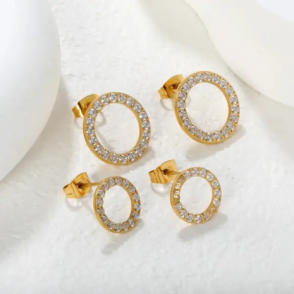 Wholesale Geometric Stainless Steel Hoop Earrings Crystal Inlaid Oil Drop Egg Shape Rings Jewelry Accessories For Women