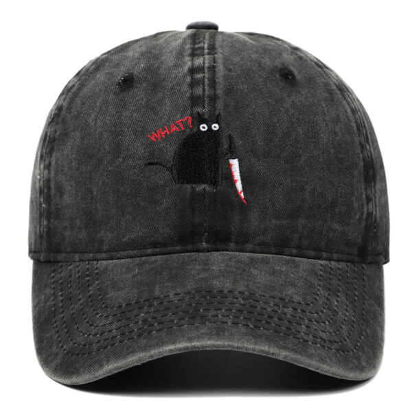 Wholesale Black Cat Knife Embroidered Baseball Cap Cotton Old Washed Baseball Cap Outdoor Hugh