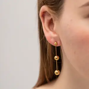 Wholesale 304 Stainless Steel Ball PVD Coated 18K Gold Plated Elegant Plating Gold Drop Earrings