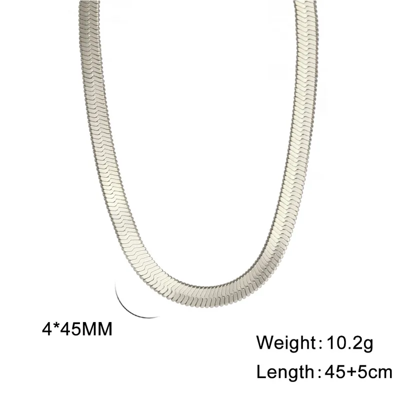 Wholesale Ion Plating (IP) 18K Gold Plated Chain Necklace 304 Stainless Steel IG Style Original Design Basic Waterproof Non Tarnish 304 Stainless Steel Lobster Trigger Clasp Closure Layered Necklaces Sweater Chain Long Necklace - Silver, 4mm Wide, 45 5cm Long