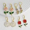 Wholesale 18K Gold Plated Copper Jewelry Oil Drop Rose Flower Zircon Pendant Earrings Ery72