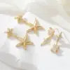 Wholesale Starfish Stud Earrings For Women In Copper With Electroplated Gold Plating And Zircon Inlay