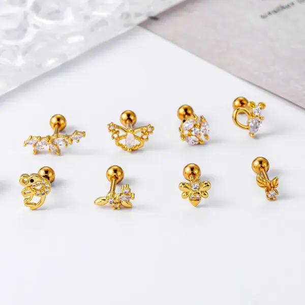 Wholesale 1 Piece 316L Stainless Steel Copper Zircon Ear Cartilage Rings & Studs Butterfly Waterproof Non Tarnish Surgical Steel