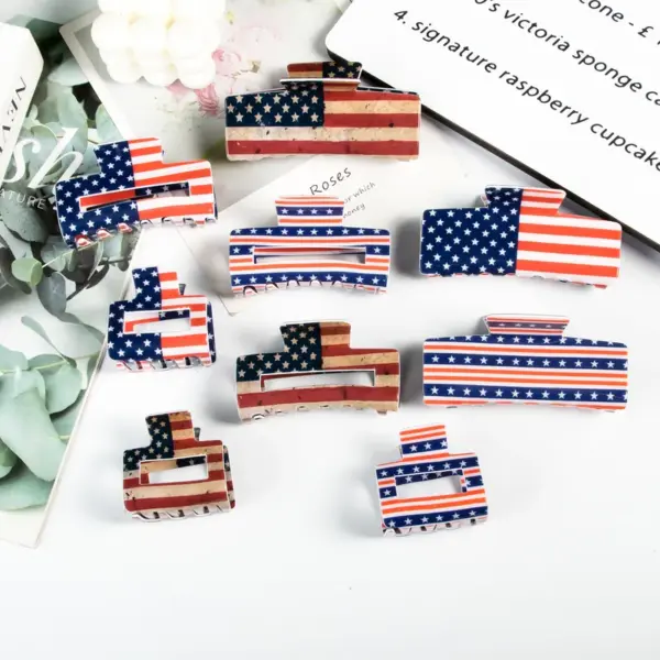 Wholesale PVC American Flag Barrettes Festival Atmosphere High Sense Grip Back Head Shark Clip Hair Accessories