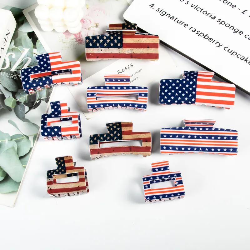 Wholesale PVC American Flag Barrettes Festival Atmosphere High Sense Grip Back Head Shark Clip Hair Accessories