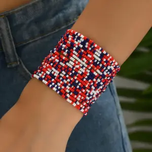 Wholesale Unisex Round Glass Beaded Bracelet In Bohemian Style, Perfect For Independence Day