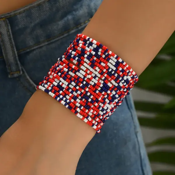 oly-fee07fd1adbcb30ed0bf047e9e943354 Wholesale Unisex Round Glass Beaded Bracelet In Bohemian Style, Perfect For Independence Day