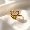 Wholesale Unisex Heart Shape Ring In 316 Stainless Steel With 18K Real Gold Plated PVD Coated Hypoallergenic Finish