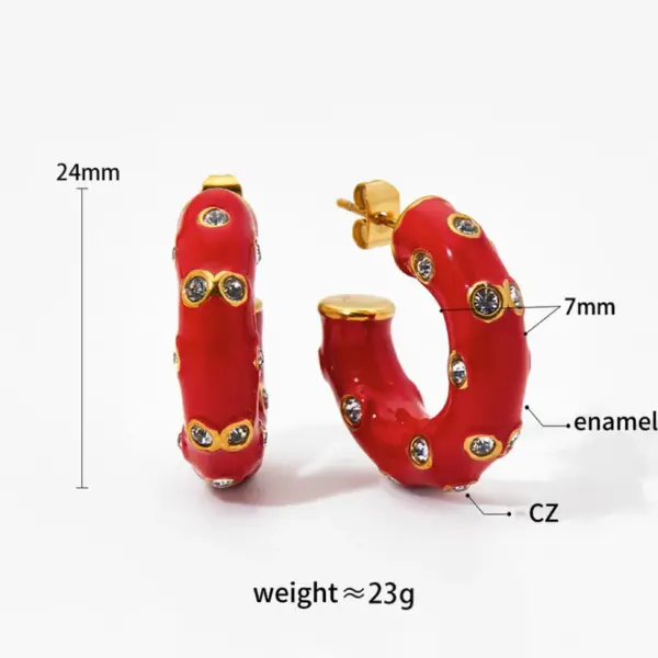 Wholesale Vacuum Electroplating (In Furnace) 304 Stainless Steel C-shaped Oil Drop Earrings Ladies Elegant Small Embedded Zircon Korean Style Popular Ear Jewelry