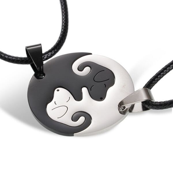 Wholesale A Variety of Stainless Steel Black and White Cat Pendants Couple Necklaces Creative Hug Shape Splicing Valentine's Day and  Valentine's Day Gifts