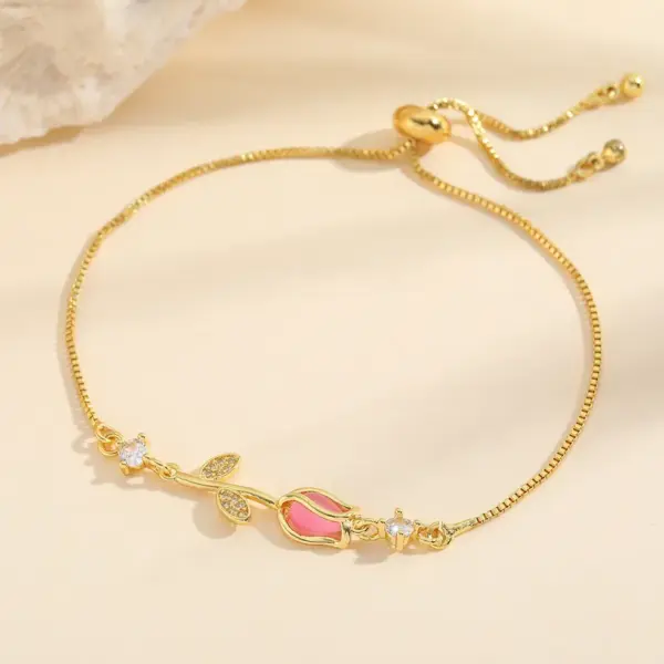 Wholesale Jewelry Fairy Style Flower Copper Cat's Eye Stone Plating Inlay Bracelets