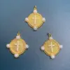 Wholesale 1 Piece Copper Artificial Pearls Rhinestones Cross