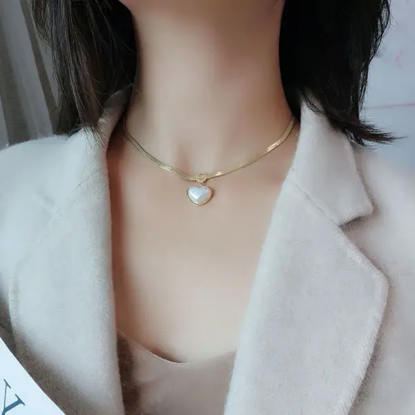 Wholesale Sweet Heart Shape Butterfly Bow Knot Titanium Steel Inlay Artificial Pearls Rhinestones Pendant Necklace 1 Piece