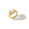 Wholesale Square Brass Ring For Women With Natural Stone Inlay, 18K Real Gold Plated Bezel Setting Featuring Water Plating Process