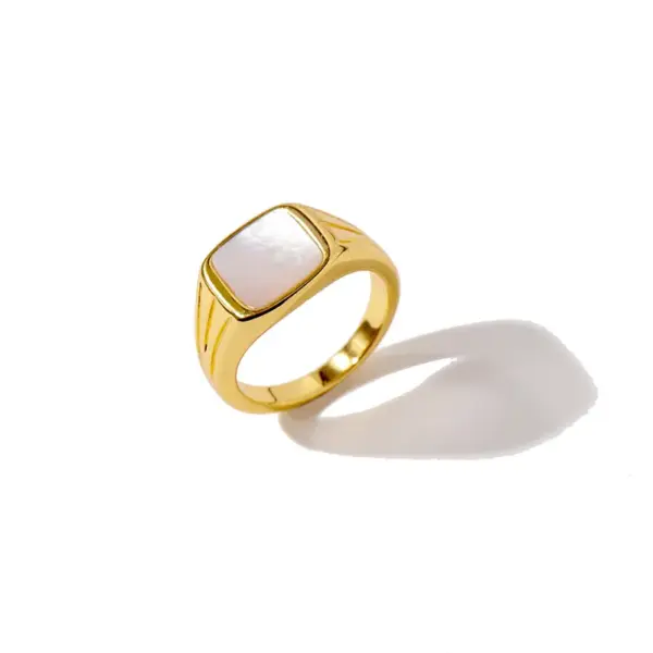 Wholesale Square Brass Ring For Women With Natural Stone Inlay, 18K Real Gold Plated Bezel Setting Featuring Water Plating Process