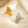 Wholesale Ion Plating (IP) 18K Gold Plated Ginkgo Leaf 304 Stainless Steel IG Style Waterproof Non Tarnish Open Rings
