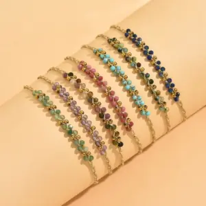 Wholesale Handmade Golden Plated Wristband With Solid Color Natural Stone And 0.03µm Coating Thickness, Featuring Handmade Chain For Women