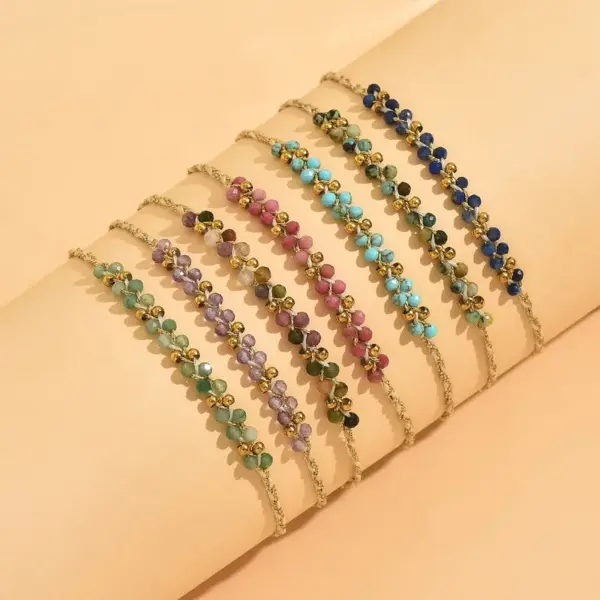 oly-ff2628e9b9276fcc4bee349c1e0ba24f Wholesale Handmade Golden Plated Wristband With Solid Color Natural Stone And 0.03µm Coating Thickness, Featuring Handmade Chain For Women