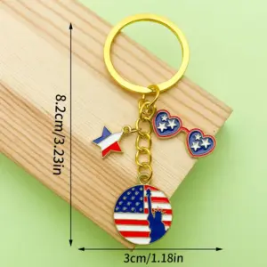 Gold Blue American Independence Day Statue of Liberty Pentagram Glasses Keychain -6.4g-ER1668