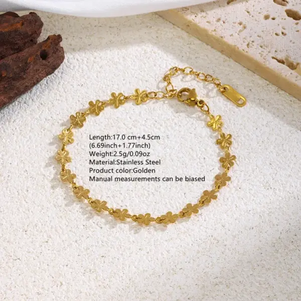 Wholesale Three-dimensional Flowers Bracelet For Women, 304 Stainless Steel With 18K Real Gold PVD Coated Plating, 0.08µm Minimum Thickness