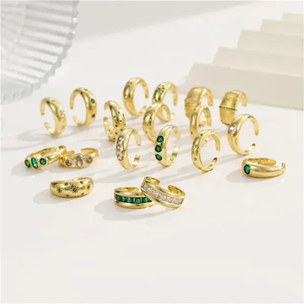 Wholesale Unisex U Shape Open Ring In Copper With Electroplated Gold Plating And White Zircon Inlay