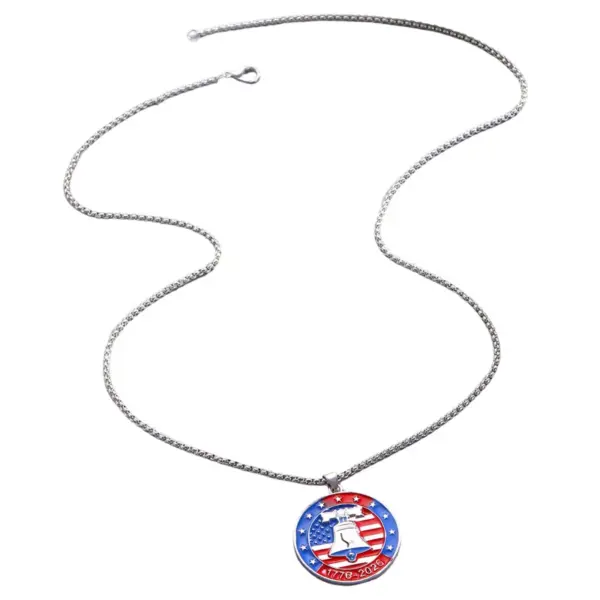 Wholesale Unisex Jewelry Set Featuring American Flag Pattern With White K Plated Metal And Asymmetrical Design On Cable Chain