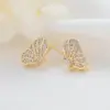 Wholesale Three-dimensional Butterfly Stud Earrings For Women With Copper And Zircon Inlay, Featuring 925 Sterling Silver Posts