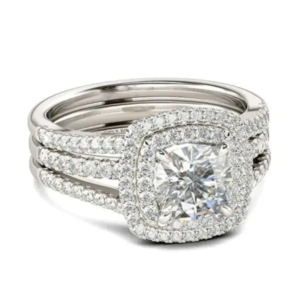 Wholesale Geometric Claw Setting Ring For Women In Copper With White K Water Plating And Zircon Inlay