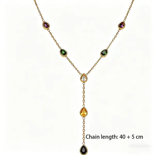 Wholesale Water Droplets Pendant Necklace For Women, 18K Gold Plated 304 Stainless Steel, PVD Coated, Zircon Inlay, Cable Chain