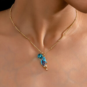 Wholesale 1 Fashion Trend Marine Life Oil Drop Blue Fish Koi Pendant Necklace Women's Vacation Wear