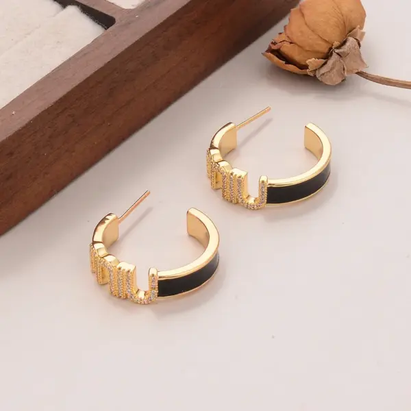 Wholesale Hypoallergenic Letter Stud Earrings For Women In Copper With KC Golden UV Plating And Zircon Inlay