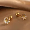 Wholesale 201 Stainless Steel 304 Stainless Steel Plastic Flower Ion Plating (IP) 18K Gold Plated Sweet Waterproof Non Tarnish Plating Gold Ear Studs