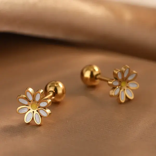 Wholesale 201 Stainless Steel 304 Stainless Steel Plastic Flower Ion Plating (IP) 18K Gold Plated Sweet Waterproof Non Tarnish Plating Gold Ear Studs