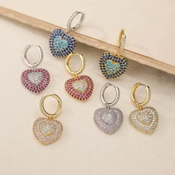 Wholesale Heart Shape Jewelry Set For Women With Zircon Inlay, 18K Real Gold Plated Copper, Water Plating And Twisted Rope Chain