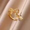 Wholesale 304 Stainless Steel Copper Star Bamboo Butterfly Electroplating PVD Coated Zircon 18K Real Gold Plated Elegant Lady Romantic Star Plating Butterfly Open Rings Rings
