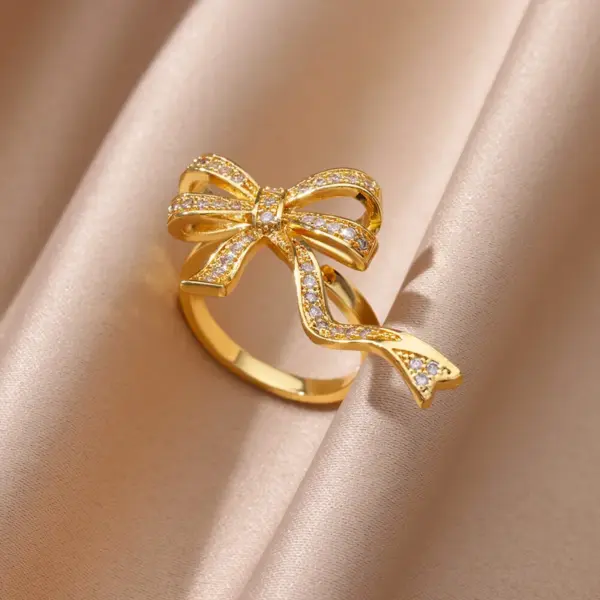 Wholesale 304 Stainless Steel Copper Star Bamboo Butterfly Electroplating PVD Coated Zircon 18K Real Gold Plated Elegant Lady Romantic Star Plating Butterfly Open Rings Rings