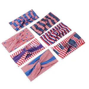 Wholesale Yoga Running Sports Headband For Women Summer Independence Day American Flag Retro Knot Sweat-Absorbing Hairband French Denim Ocean Navy Lolita Bohemian Mother's Day Formal Minimalism