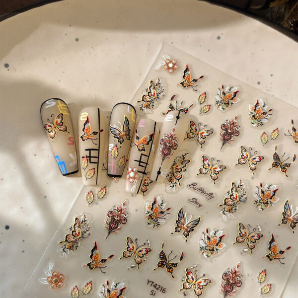 oly-ffa2b237891ea95667309b06a1126fdb Wholesale Net red colorful butterfly nail art sticker retro watch plate flower relief flat with adhesive nail applique