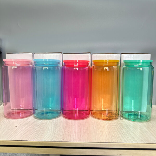 Wholesale Sublimation Mason Glass 12 oz16oz Coke Cup Cans Frosted Straws Single and Double Glass Bamboo Cover Cup