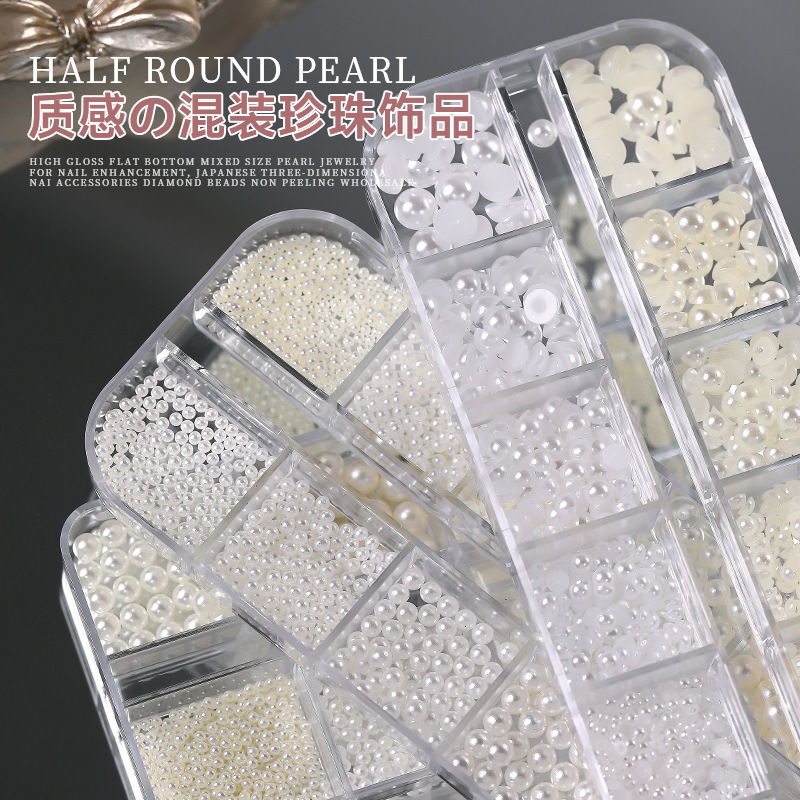 Wholesale Nail Art Highlight Flat Bottom Mixed Size Pearl Jewelry Japanese-style Nail Art Three-dimensional Nail Accessories Drill Beads Not Peel