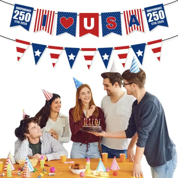 oly-ffbec7bdf4dc37abb490977c732bcadb Wholesale American Independence Day Celebration Decoration Banner 250th Anniversary Triangle Flag Paper Material For Party Use