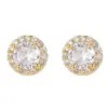 Wholesale Round Stud Earrings For Women With 925 Sterling Silver Posts, Copper Base, And 14K Real Gold Plated Featuring Zircon Inlay