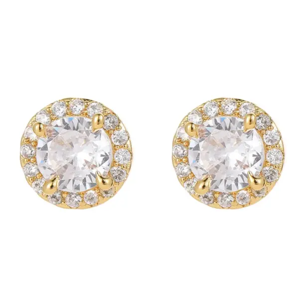 Wholesale Round Stud Earrings For Women With 925 Sterling Silver Posts, Copper Base, And 14K Real Gold Plated Featuring Zircon Inlay