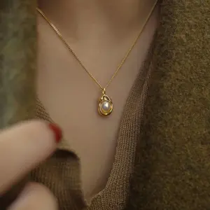 Wholesale Water Droplets 304 Stainless Steel Elegant Pendant Necklace