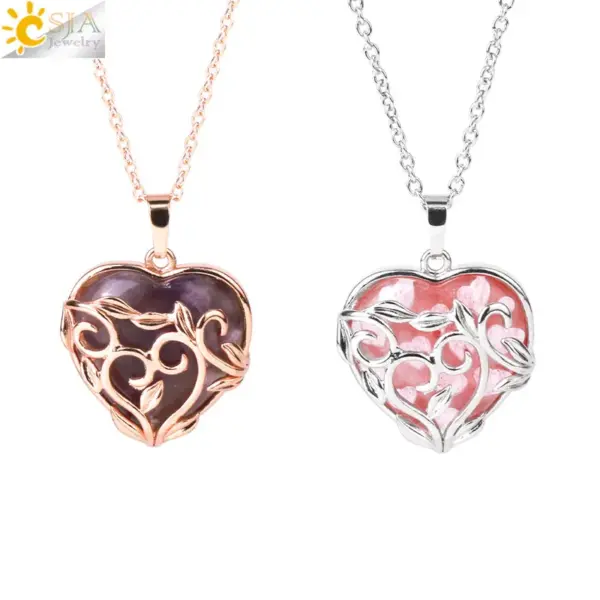 Wholesale Natural Crystal Heart Pendant Hollow Design Women's Necklace Elegant Simple Style Geometric Pattern 201 Stainless Steel Natural Stone Copper Jewelry Accessories