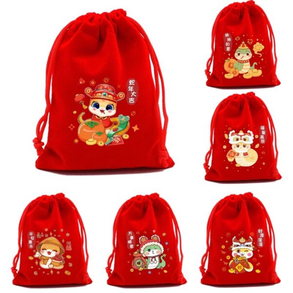 Wholesale Year of the Snake Red Gift Bag Candy Bundle Storage Bag Year Gift Drawstring Packaging Bag