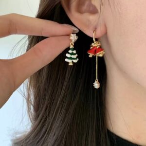 Asymmetric christmas bell earrings