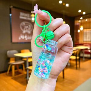 Colorful hardware [green] luminous two-color bubble beads tall bottle / Lobster clasp