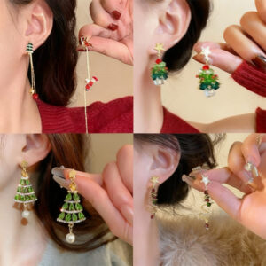 oly-2a711f0313c650cfcd10b92b4f4d7cff Wholesale Asymmetrical Santa Claus Christmas Tree Earrings Alloy Electroplated Jewelry Gift