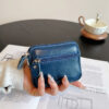 oly-356f66462d0ec9a16dc5bf922ea95456 Wholesale Stylish Mini Square Coin Purse - Genuine Leather Double Zipper Card Holder Key Organizer for Party or Everyday Use